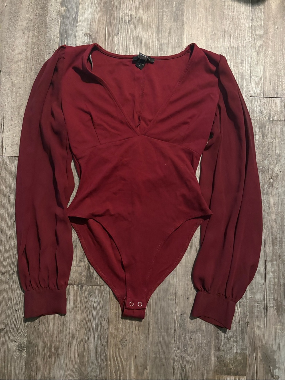 Forever 21 Burgundy Long Sleeve V-Neck Bodysuit